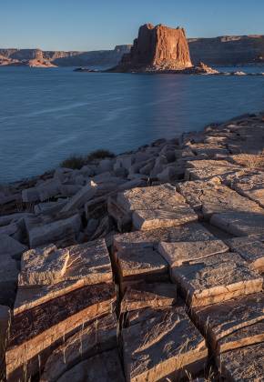 Tessellated Rock at sunrise Tessellated Rock shoreline with Padre Butte in the background