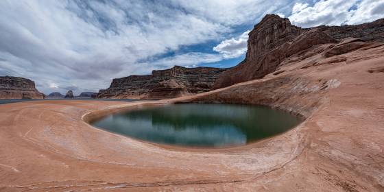 Big Pool Panorama The Big Pool is a reflecting pool in Last Chance Bay on Lake Powell