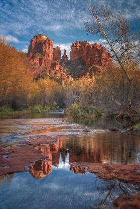 Between Heaven and Earth late Fall color with Cathedral Rock reflected in Oak Creek, Sedona.