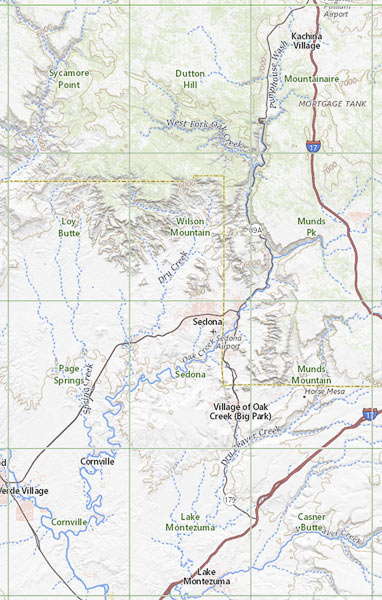Map showing locations of Sedona Topo Maps