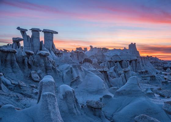 Blue Hour The Three Kings Hoodoo in Valley of Dreams, Ah-Shi-Sle-Pah Wash, New Mexico