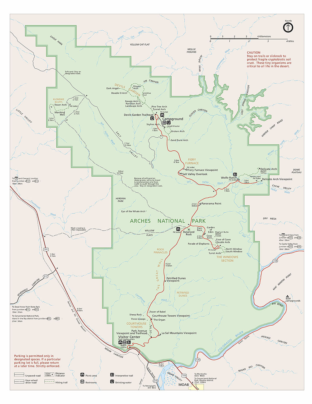 Arches NP Park Service Map