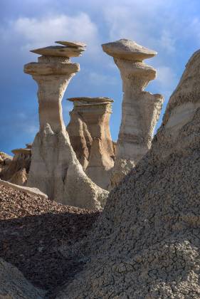 Framed Hoodoo Rock Formation near Hunter Wash, part of the Bisti Badlands in New Mexico