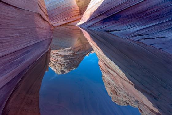 Water at The Wave 21 Looking south at a reflection in a water pool at The Wave in Coyote Buttes North, Arizona