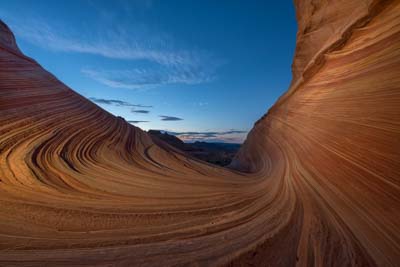 The view north at dusk from The Wave in Coyote Buttes North
