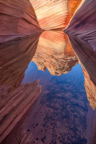 Reflection in water pool at The Wave in Coyote Buttes North