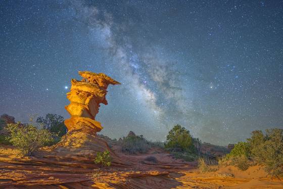 Nearly Vertical Milky Way over The Control Tower The Milky Way over the Control Tower in Coyote Buttes South