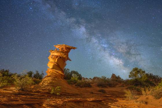 A diagonal Milky Way over The Control Tower The Milky Way over the Control Tower in Coyote Buttes South