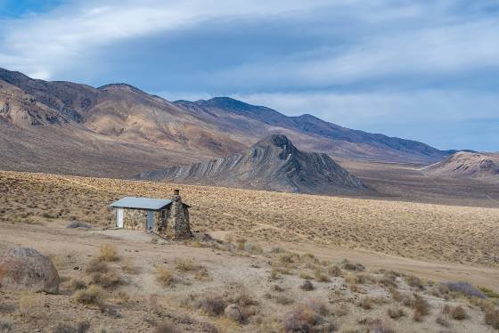 Geologist's Cabin 3 Geoloigists Cabin and Striped Butte in Butte Valley, part of Death Valley, California