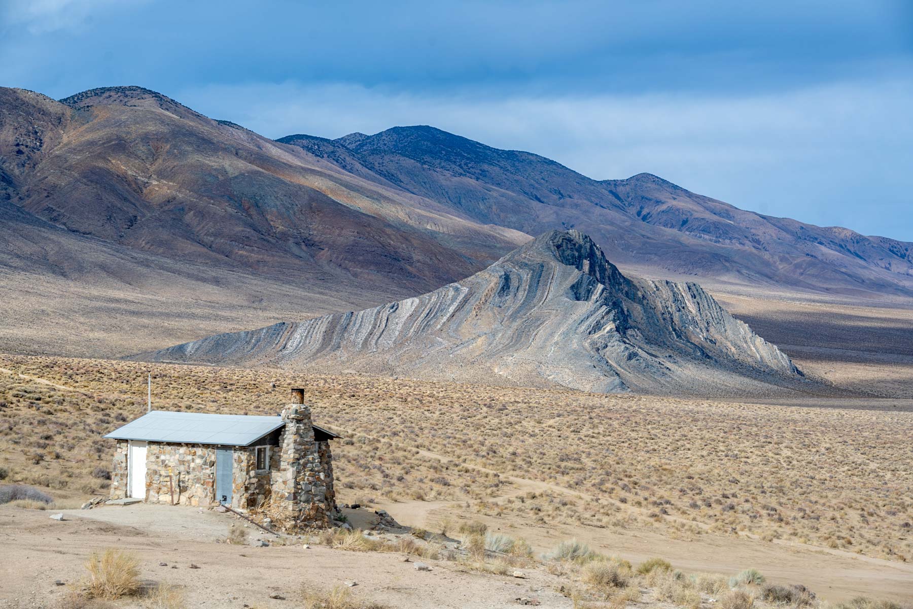 The Geologist's Cabin and Striped Butte in Death Valley National Park