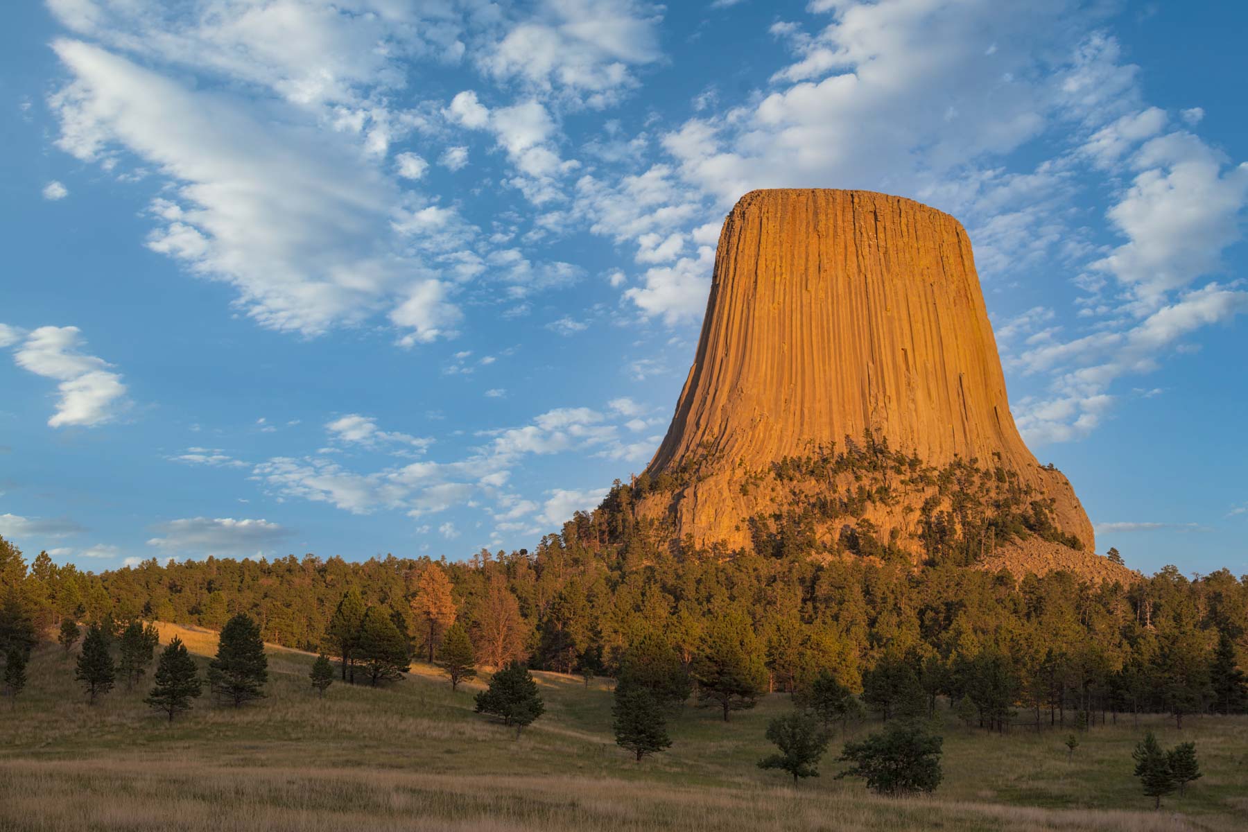 Devils Tower at sunset from W Road trailhead