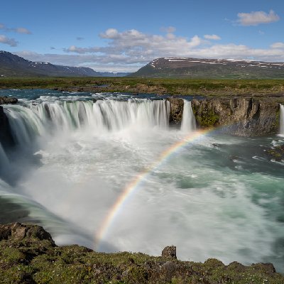 Godafoss and Rainbow Rainbow over Godafoss waterfall in Iceland