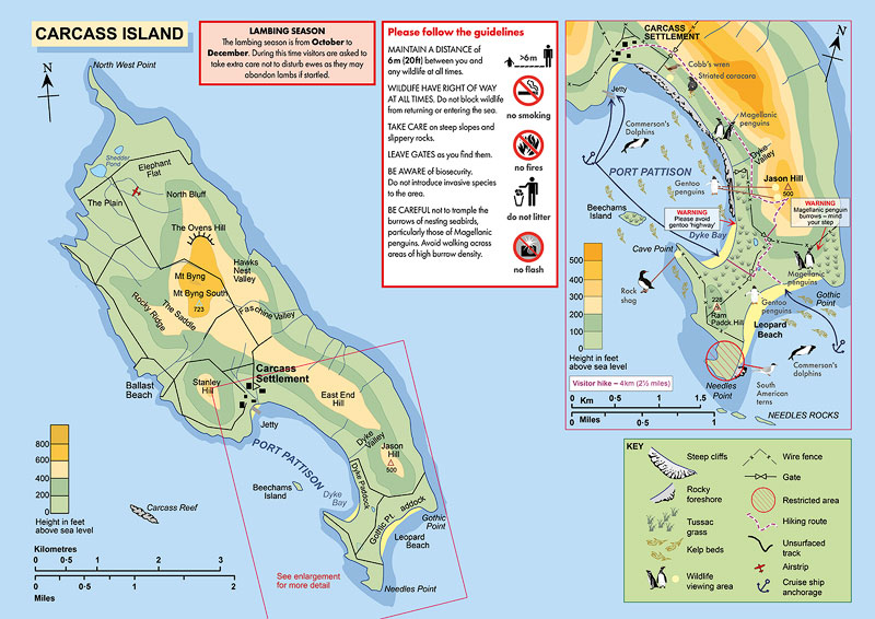 Map of Carcass Island in the Falkland Islands