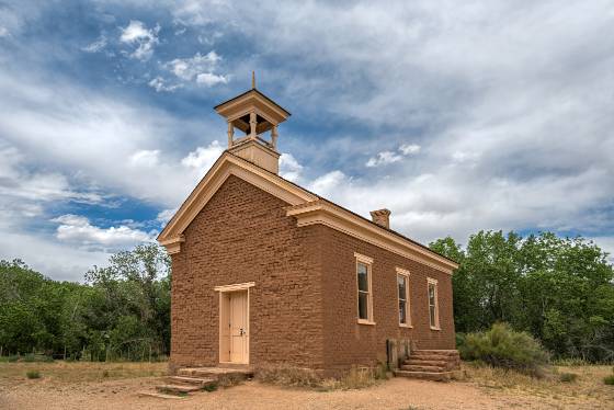 Grafton Church Church doubling as a schoolhouse in Grafton ghost town, Utah