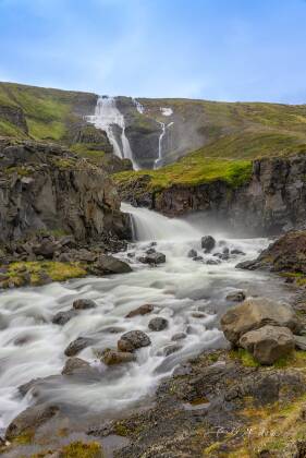 Rjukandafoss Rjukandafoss , aka the Rjukandi waterfalls, on the Ring Road, Iceland. Lots of mist which sometimes blows upwards.