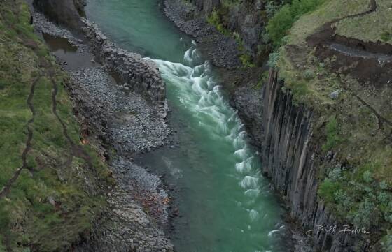 Studlagill Canyon Aerial long exposure of the basalt volumns in Studlagil Canyon, Iceland.