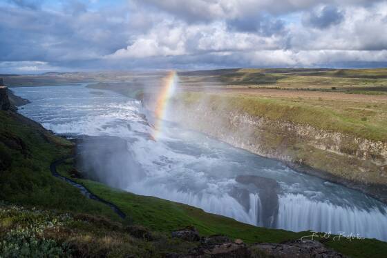 Gullfoss Rainbow over Gullfoss, the Golden Waterfall, in the Golden Circle of Iceland.