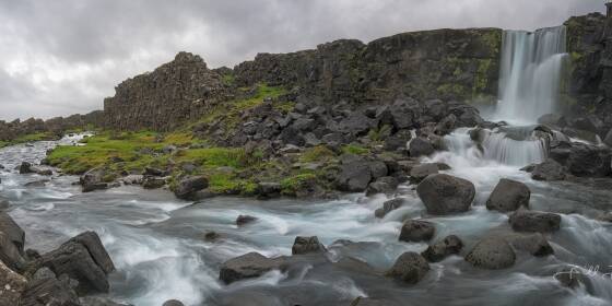 Oxararfoss Panorama Panorama of Oxararfoss aka Öxarárfoss in Pingvellir National Park, Iceland.