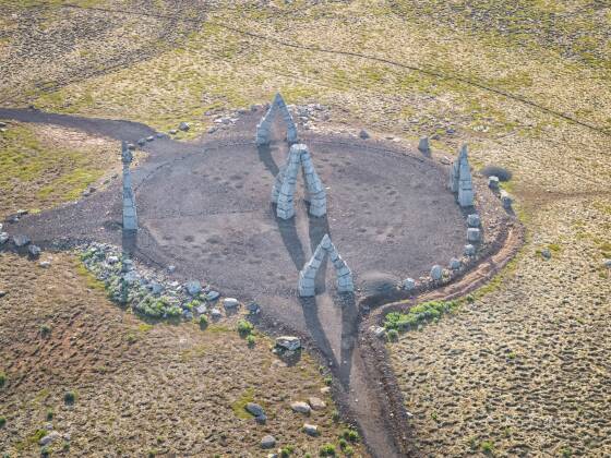 Arctic Henge Aerial Aerial view of the Arctic Henge in northeast Iceland.