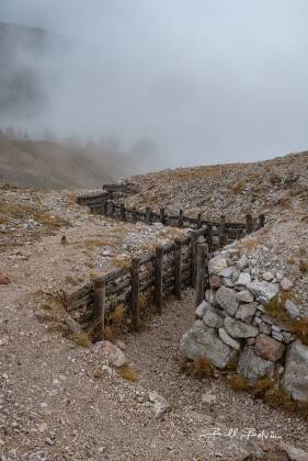 Fortified Trench Trench at Museo Postazioni Italiane Grande Guerra near Cinque Torre in the Dolomites, Italy.
