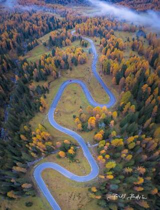 Snake Road 1 Drone shot of Snake Road near Passo Giau in the Dolomites, Italy.