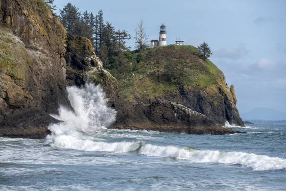 Cape Disappointment Lighthouse Cape Disappointment Lighthouse in Washington seem from Waikiki Beach.