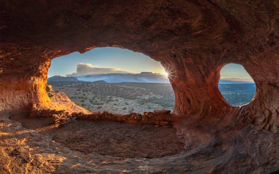 Shamans Cave Panorama Shamans Cave, also known as Robbers Roost, in Sedona at sunrise