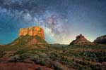 The Milky Way framing Sedona's Courthouse Butte with Bell Rock in the image 