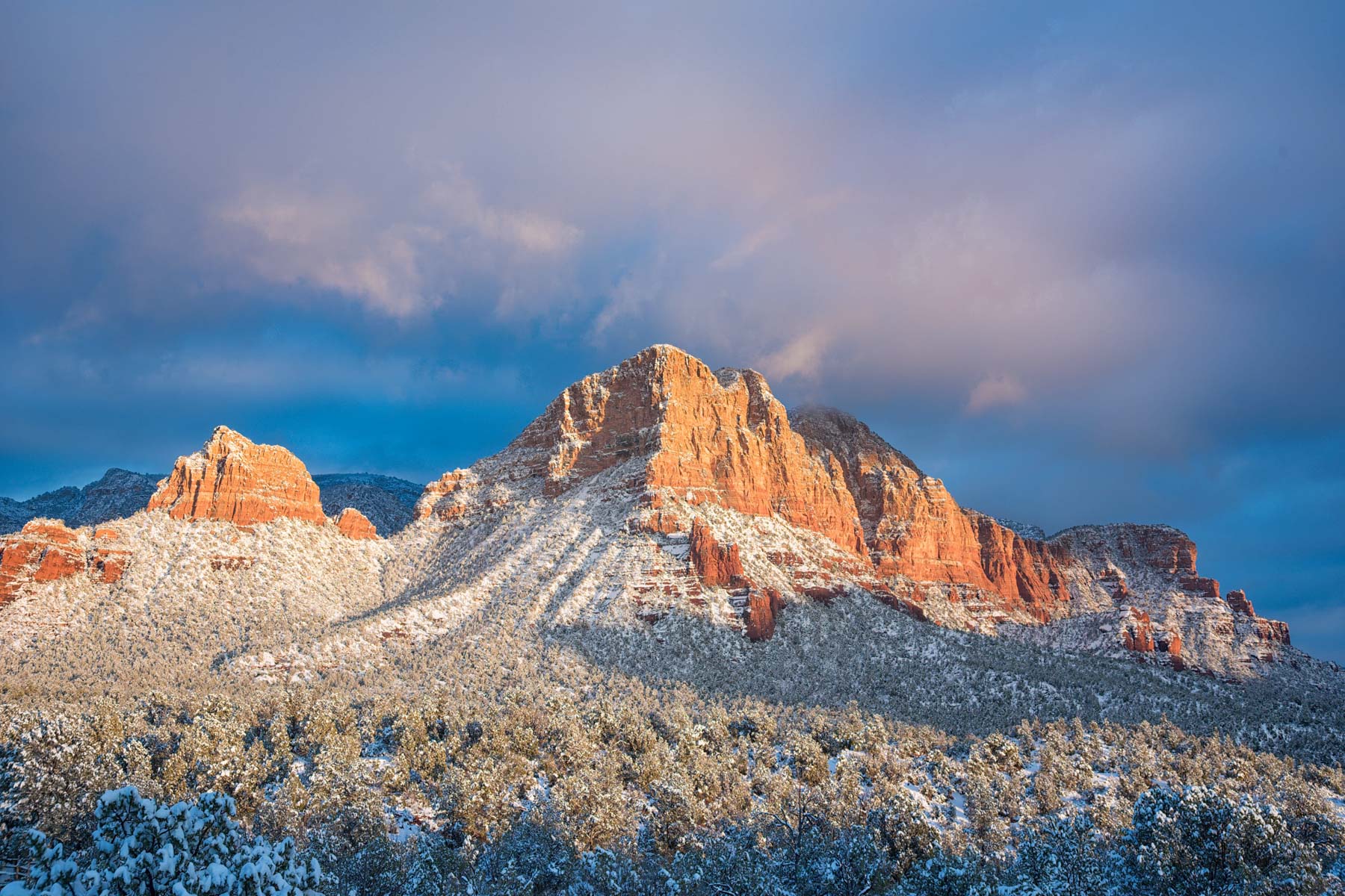 Sedona's Lee Mountain covered in snow as seen from the Little Horse Trailhead