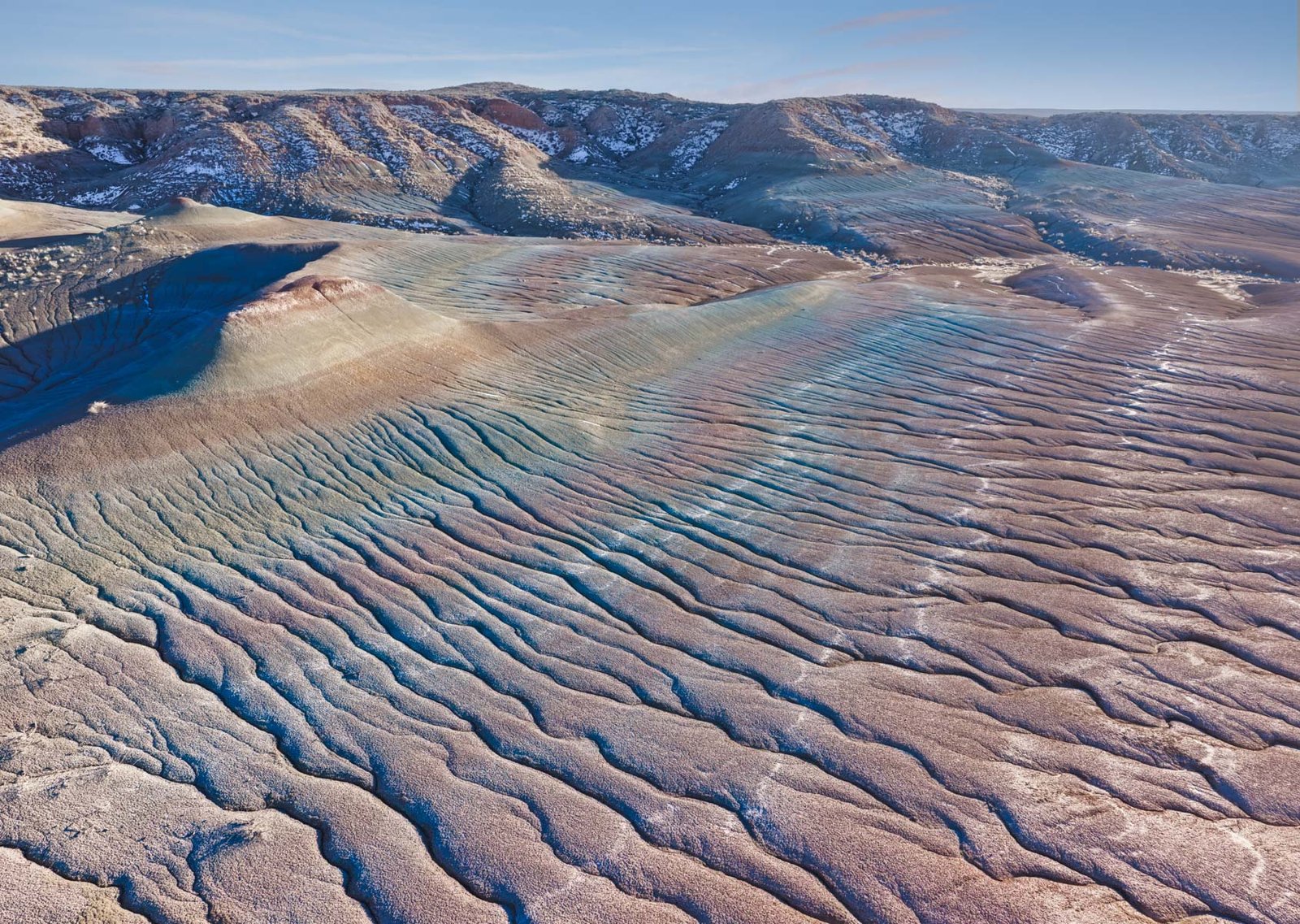 A multicolored cliff seen in the badlands of eastern Arizona.