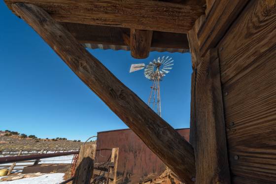 Framed Line Shack and Windmill in Pinnacle Valley, Vermilion Cliffs NM