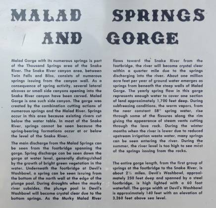 Malad Gorge Sign Sign at the Malad Gorge parking lot in Thousand Springs State Park, Idaho